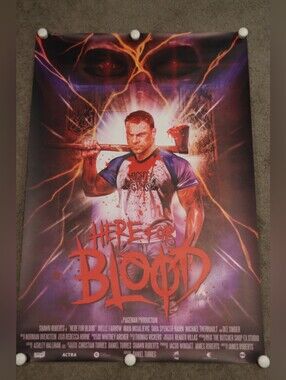Here For Blood Movie Poster - Graphic Red & Purple Horror Art 40"×27"